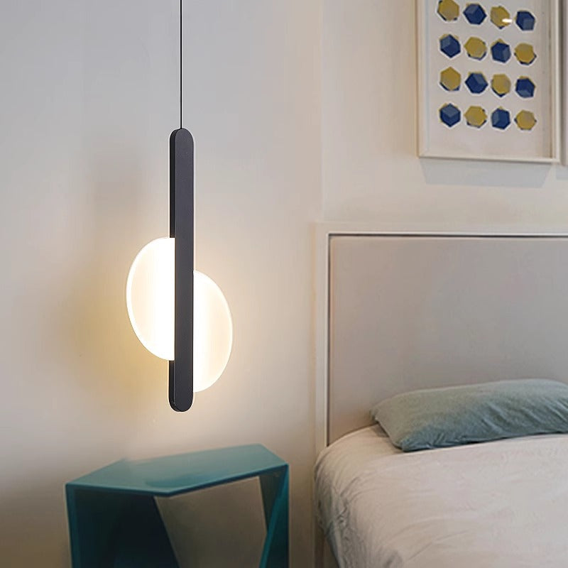 Zeitgenössische skandinavische geometrische Kreis-Acryl-Eisen-LED-Pendelleuchte für das Schlafzimmer 