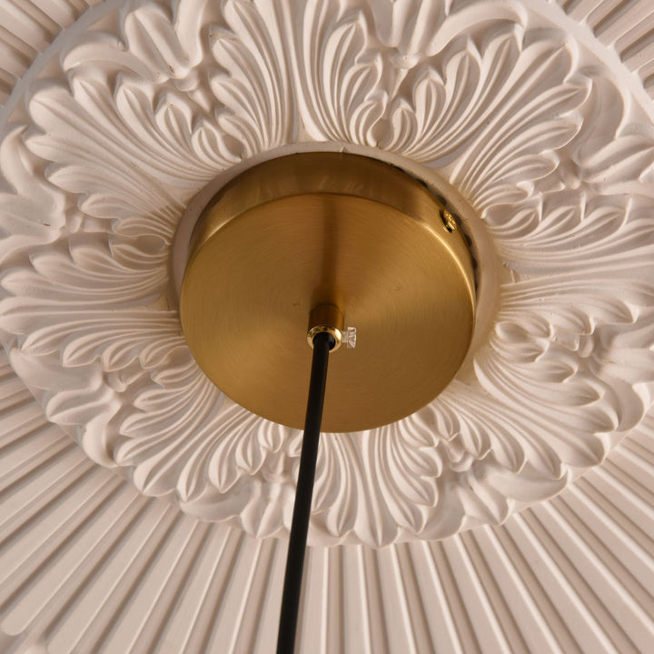 Traditional French Solid Wood Semi-Circular Stripe Glass Shade 1-Light Pendant Light For Living Room