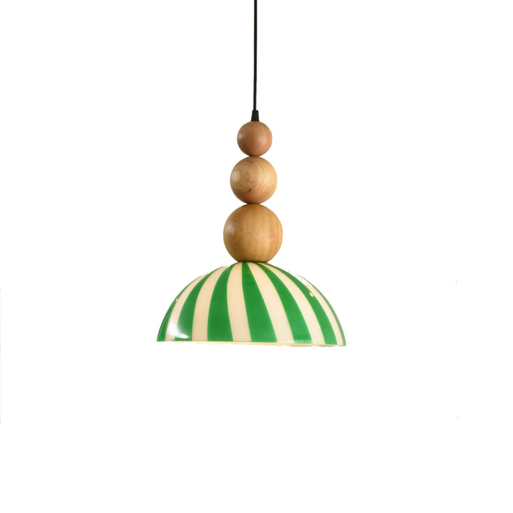 Traditional French Solid Wood Semi-Circular Stripe Glass Shade 1-Light Pendant Light For Living Room