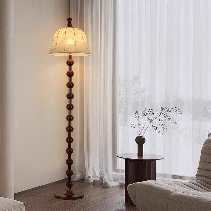 Traditional French Printed Fabric Round Shade Solid Wood Base 1-Light ...