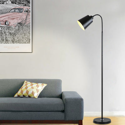 Contemporary Nordic Cylinder Iron Shade Arc Rod 1-Light Standing Floor Lamp For Living Room