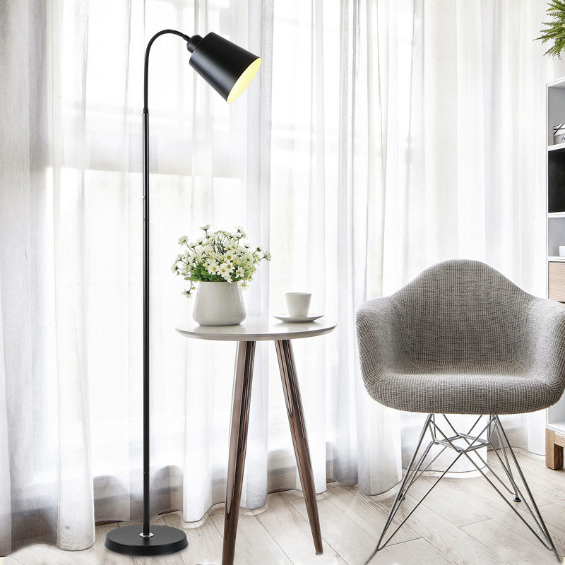 Contemporary Nordic Cylinder Iron Shade Arc Rod 1-Light Standing Floor Lamp For Living Room