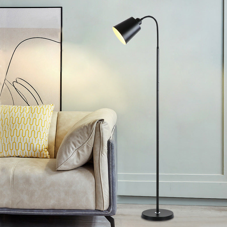 Contemporary Nordic Cylinder Iron Shade Arc Rod 1-Light Standing Floor Lamp For Living Room