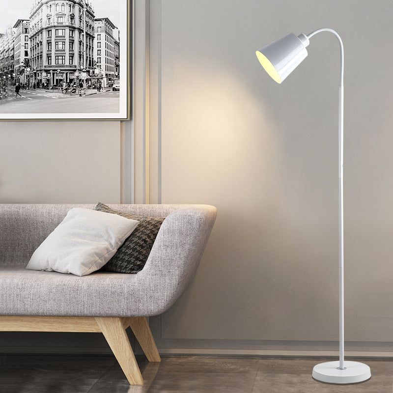 Contemporary Nordic Cylinder Iron Shade Arc Rod 1-Light Standing Floor Lamp For Living Room