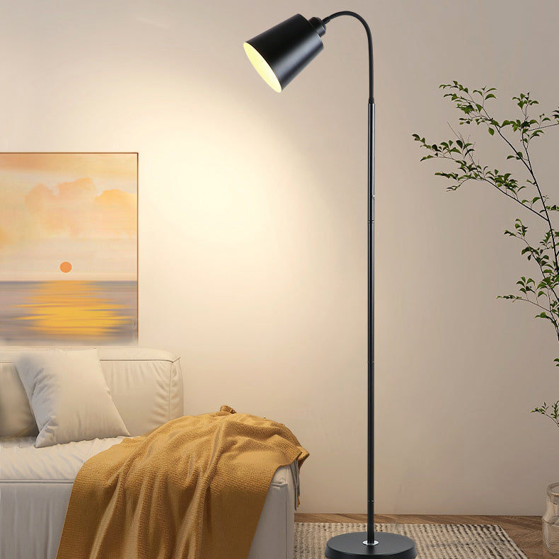 Contemporary Nordic Cylinder Iron Shade Arc Rod 1-Light Standing Floor Lamp For Living Room