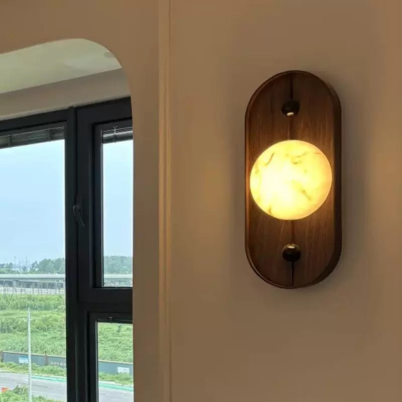 Applique murale 1 lumière avec abat-jour sphérique en marbre ovale en fer traditionnel français pour salon 