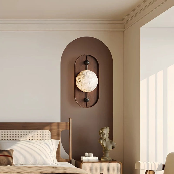 Applique murale 1 lumière avec abat-jour sphérique en marbre ovale en fer traditionnel français pour salon 
