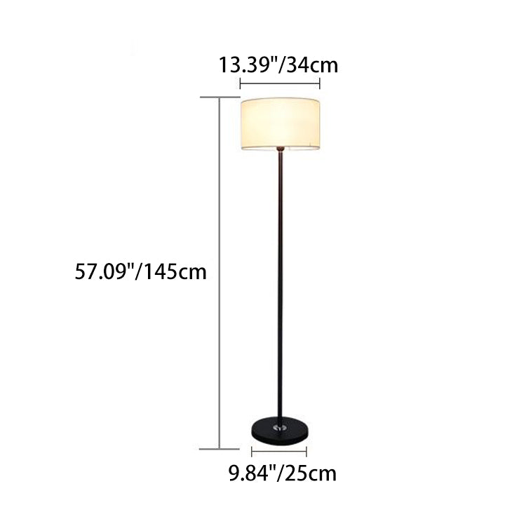 Lampe de sol contemporaine en fer avec abat-jour en tissu cylindrique à 1 lumière pour le salon 