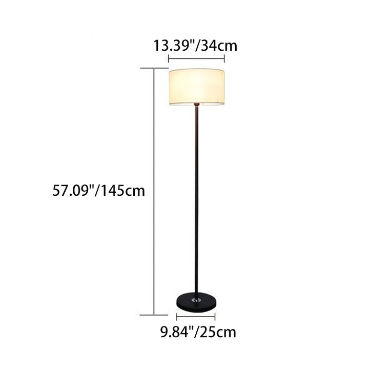 Lampe de sol contemporaine en fer avec abat-jour en tissu cylindrique à 1 lumière pour le salon 