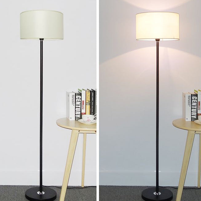 Lampe de sol contemporaine en fer avec abat-jour en tissu cylindrique à 1 lumière pour le salon 