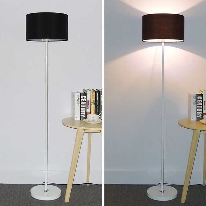 Lampe de sol contemporaine en fer avec abat-jour en tissu cylindrique à 1 lumière pour le salon 
