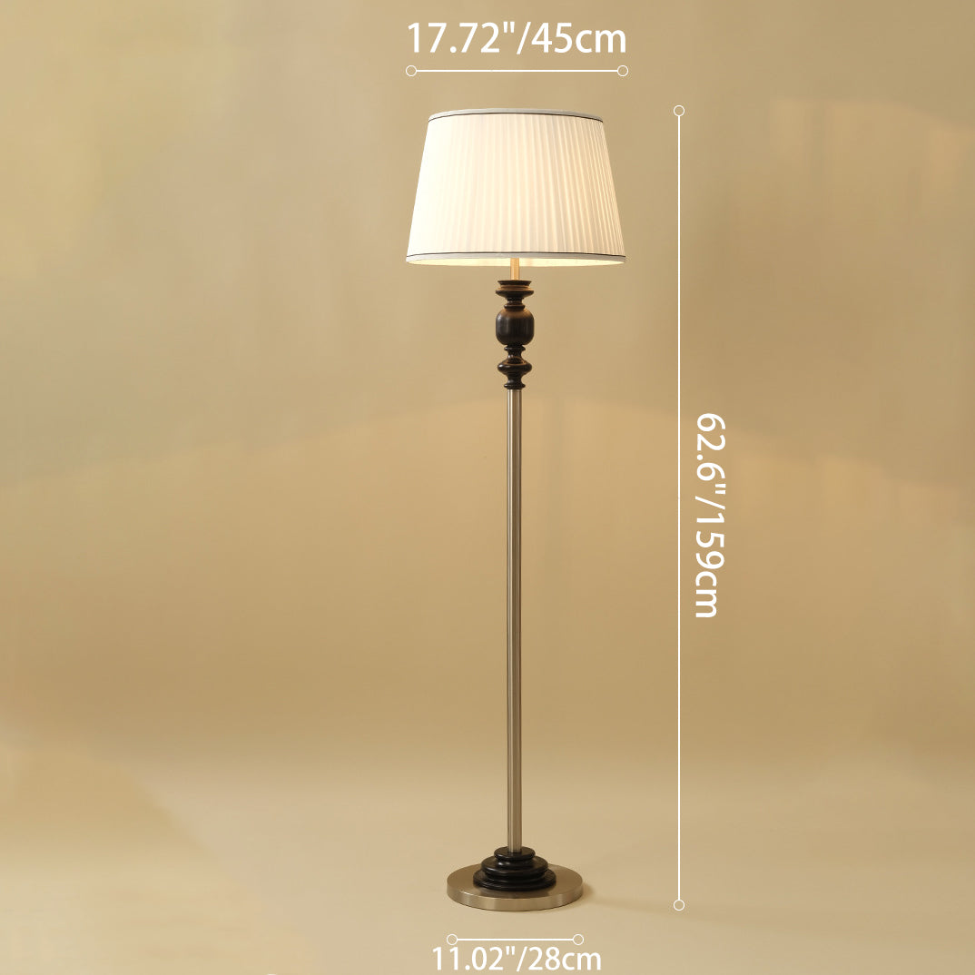 Lampadaire contemporain en bois massif avec abat-jour plissé en tissu cylindrique pour salon 