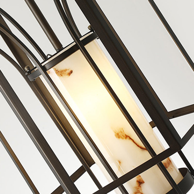 Traditional Vintage Imitation Marble Hexagon Glass Shade 1-Light Pendant Light For Living Room