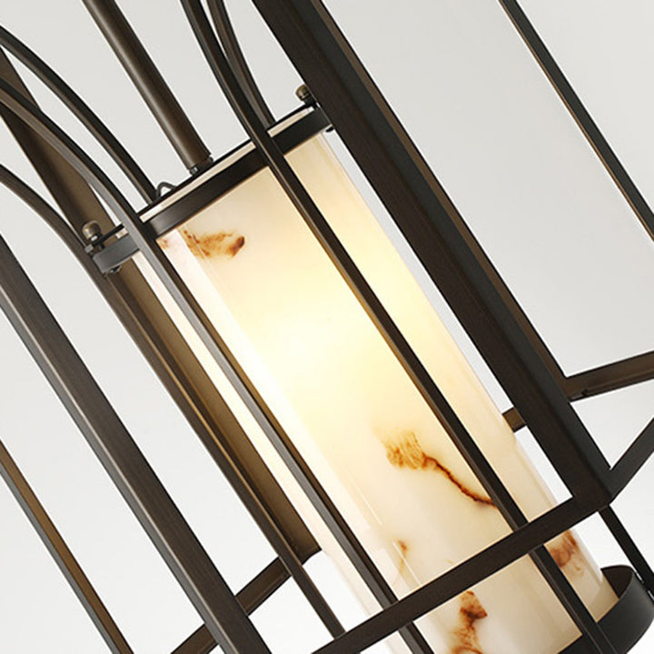 Traditional Vintage Imitation Marble Hexagon Glass Shade 1-Light Pendant Light For Living Room