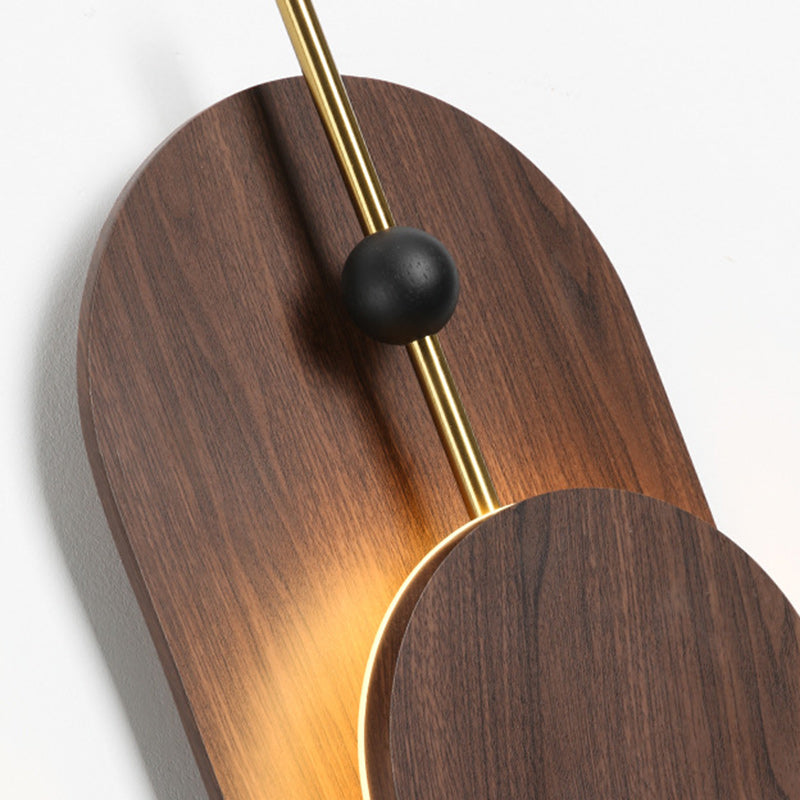 Contemporary Nordic Ellipse Iron Solid Wood LED Wall Sconce Lamp For Living Room