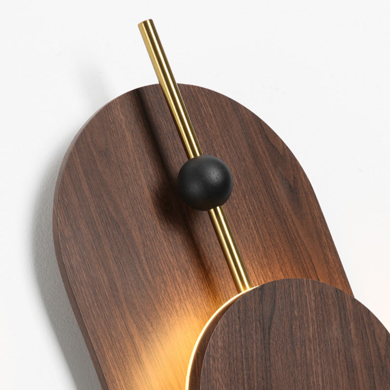 Contemporary Nordic Ellipse Iron Solid Wood LED Wall Sconce Lamp For Living Room