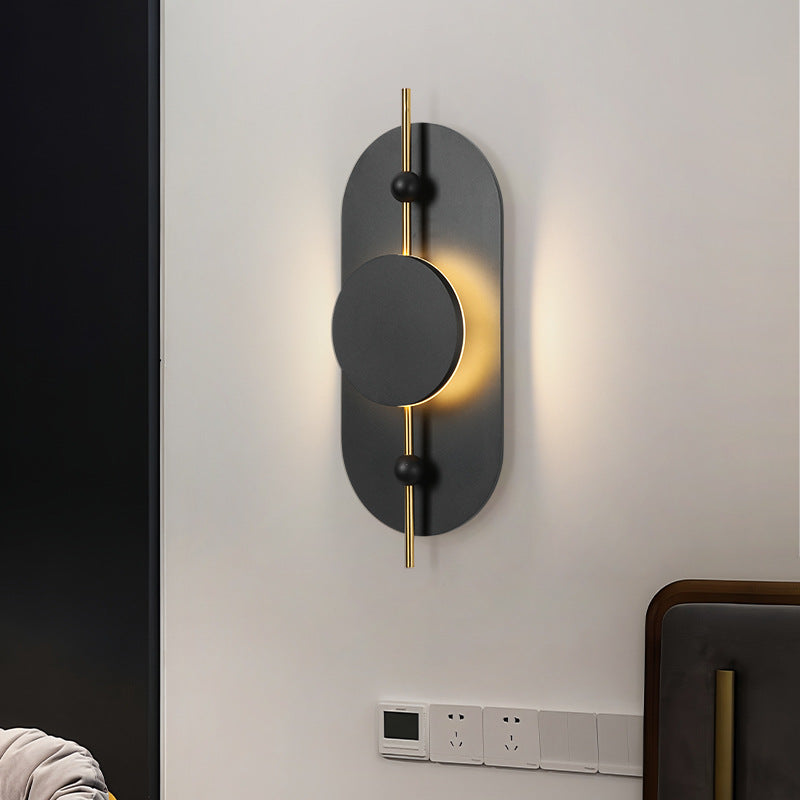 Contemporary Nordic Ellipse Iron Solid Wood LED Wall Sconce Lamp For Living Room