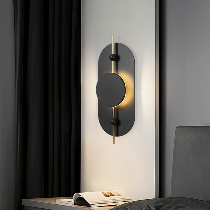 Contemporary Nordic Ellipse Iron Solid Wood LED Wall Sconce Lamp For Living Room