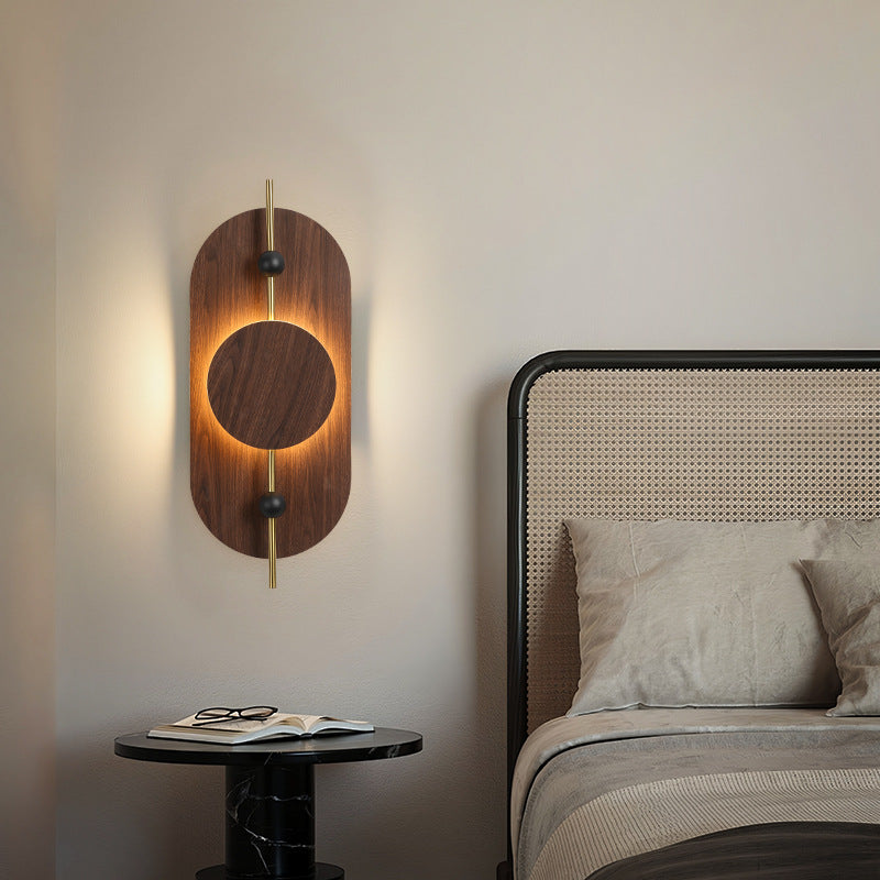 Contemporary Nordic Ellipse Iron Solid Wood LED Wall Sconce Lamp For Living Room