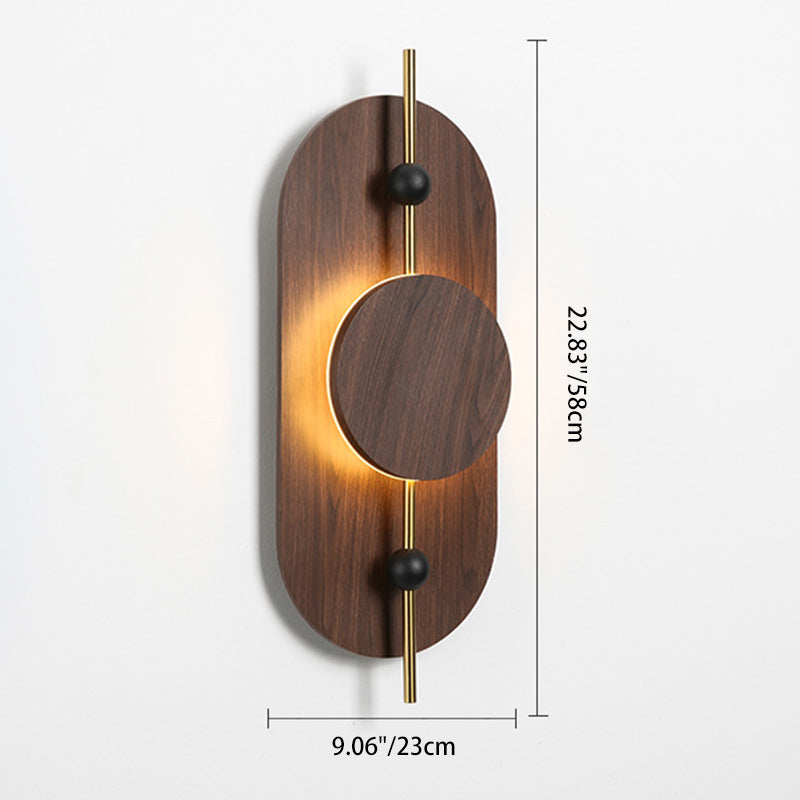 Contemporary Nordic Ellipse Iron Solid Wood LED Wall Sconce Lamp For Living Room