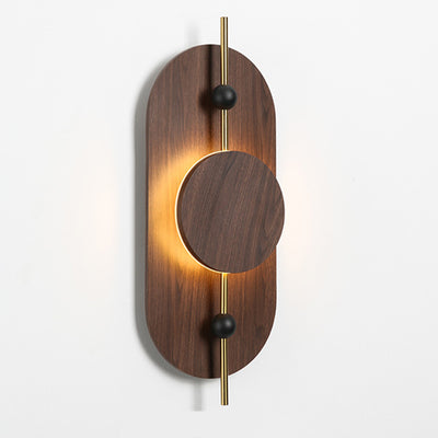 Contemporary Nordic Ellipse Iron Solid Wood LED Wall Sconce Lamp For Living Room