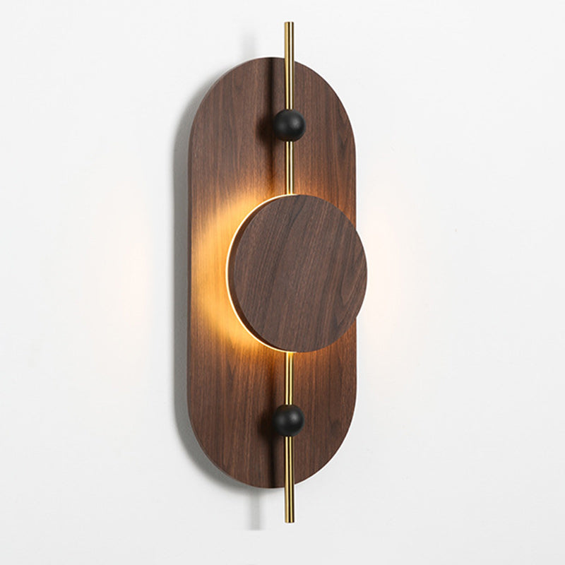 Contemporary Nordic Ellipse Iron Solid Wood LED Wall Sconce Lamp For Living Room