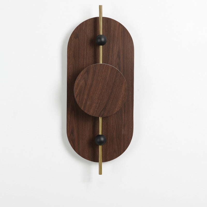 Contemporary Nordic Ellipse Iron Solid Wood LED Wall Sconce Lamp For Living Room