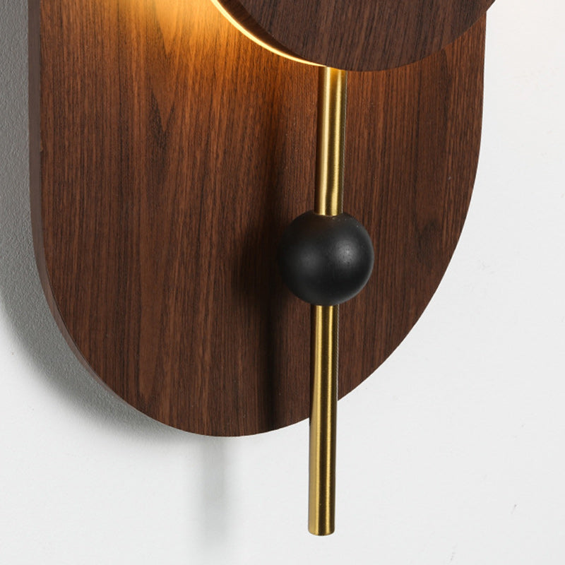 Contemporary Nordic Ellipse Iron Solid Wood LED Wall Sconce Lamp For Living Room