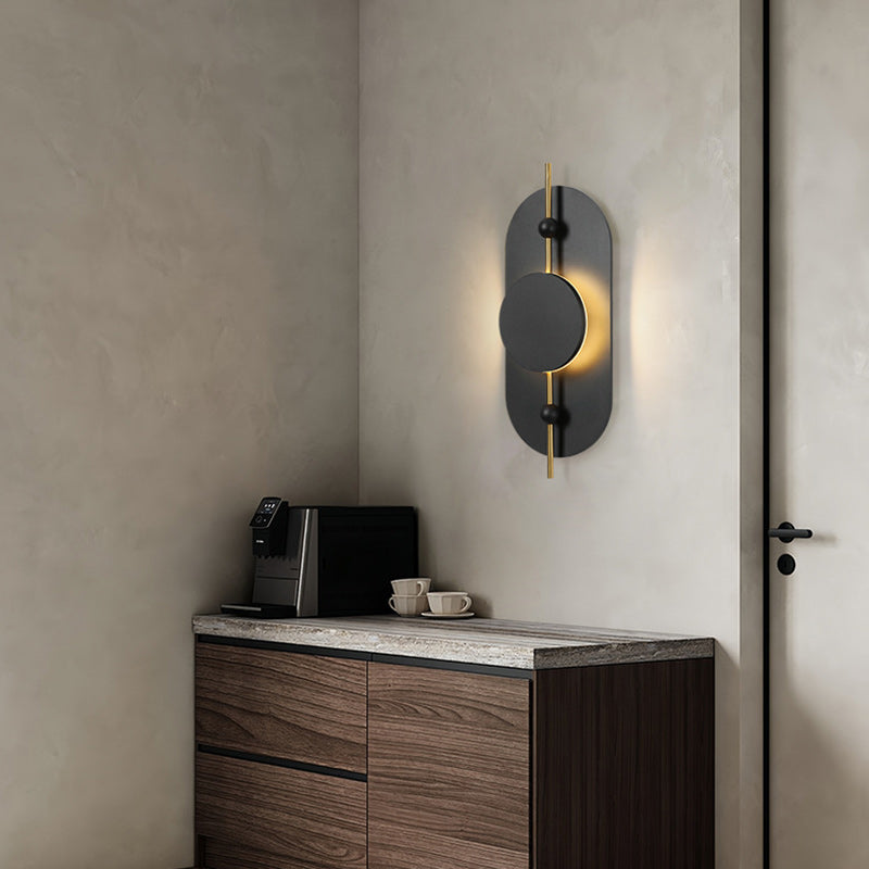 Contemporary Nordic Ellipse Iron Solid Wood LED Wall Sconce Lamp For Living Room