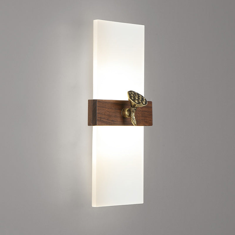 Aplique de pared LED con pantalla acrílica de madera de nogal rectangular tradicional china para sala de estar 