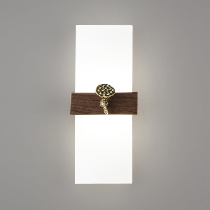 Aplique de pared LED con pantalla acrílica de madera de nogal rectangular tradicional china para sala de estar 