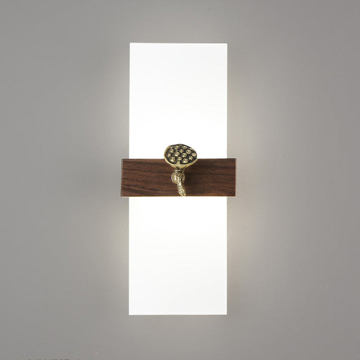 Aplique de pared LED con pantalla acrílica de madera de nogal rectangular tradicional china para sala de estar 