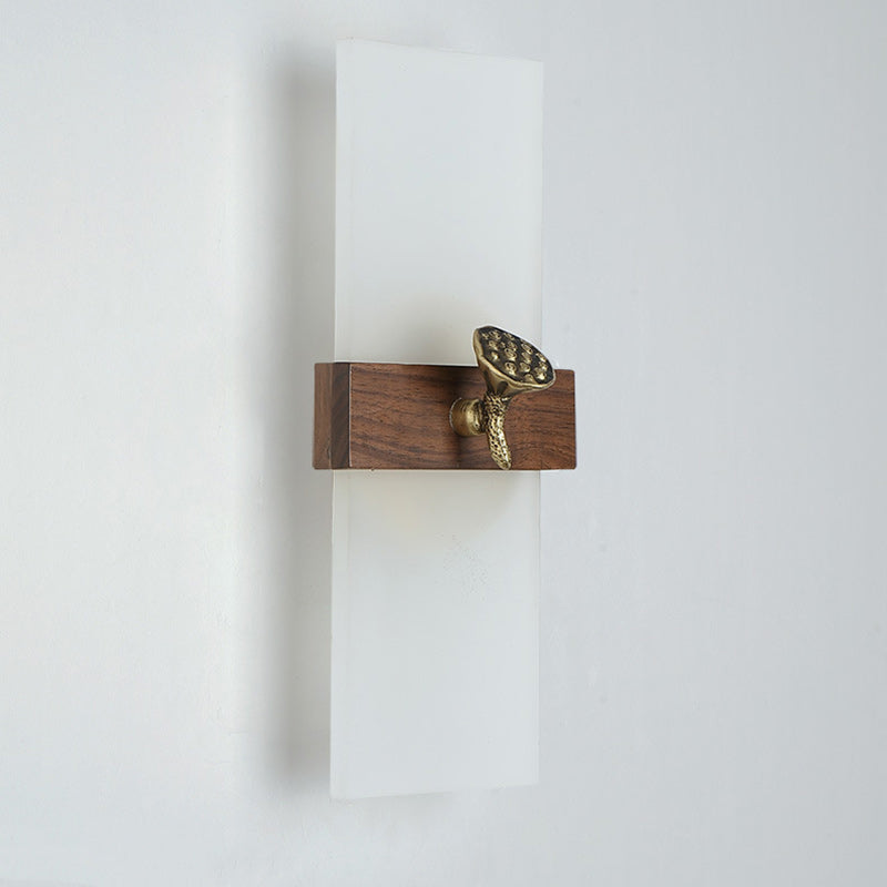 Aplique de pared LED con pantalla acrílica de madera de nogal rectangular tradicional china para sala de estar 