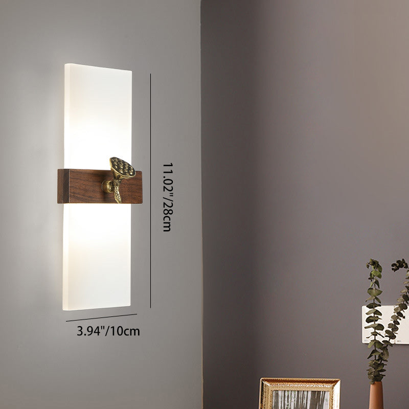 Aplique de pared LED con pantalla acrílica de madera de nogal rectangular tradicional china para sala de estar 