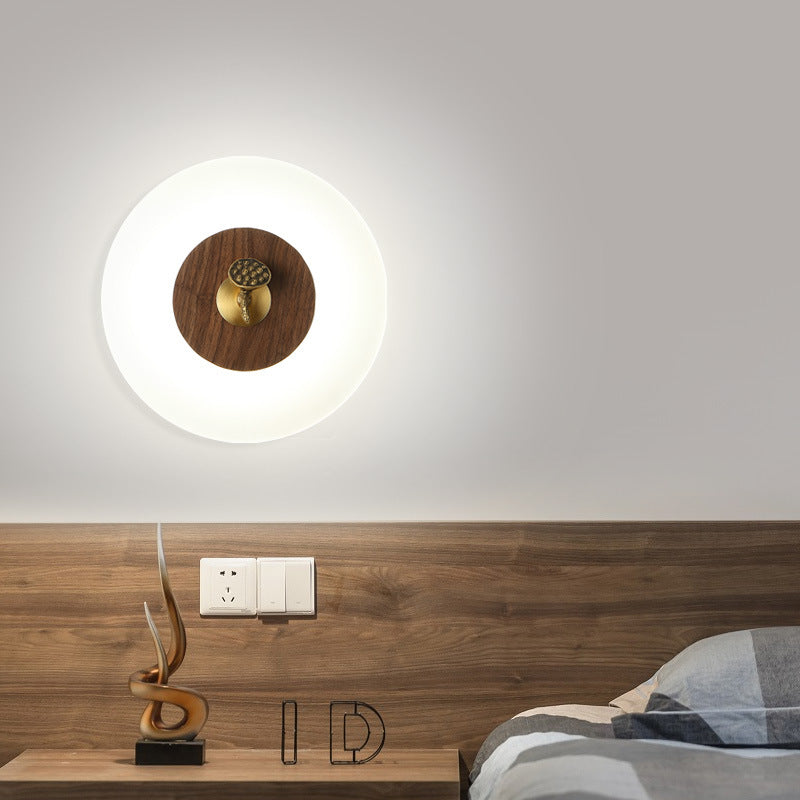 Aplique de pared LED con pantalla acrílica de madera de nogal rectangular tradicional china para sala de estar 