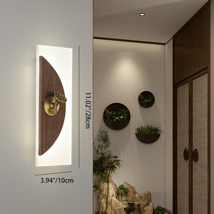 Aplique de pared LED con pantalla acrílica de madera de nogal rectangular tradicional china para sala de estar 
