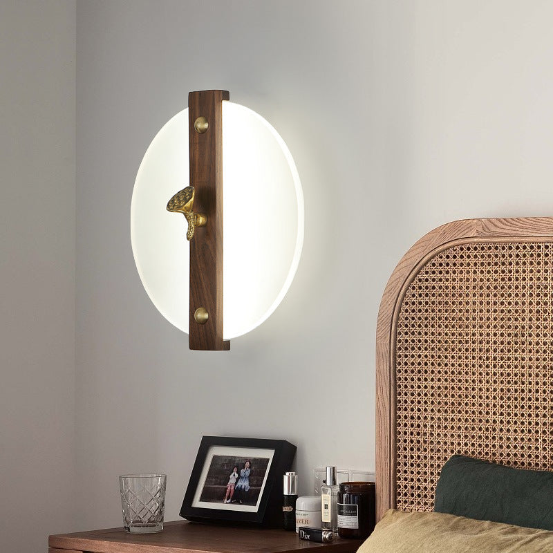 Aplique de pared LED con pantalla acrílica de madera de nogal rectangular tradicional china para sala de estar 
