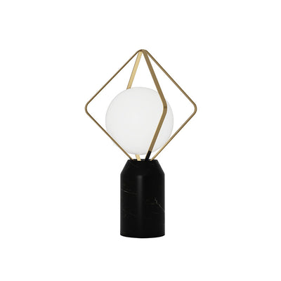 Contemporary Creative Planet Glass Shade Iron Rhombus Frame Marble Base 1-Light Table Lamp For Home Office