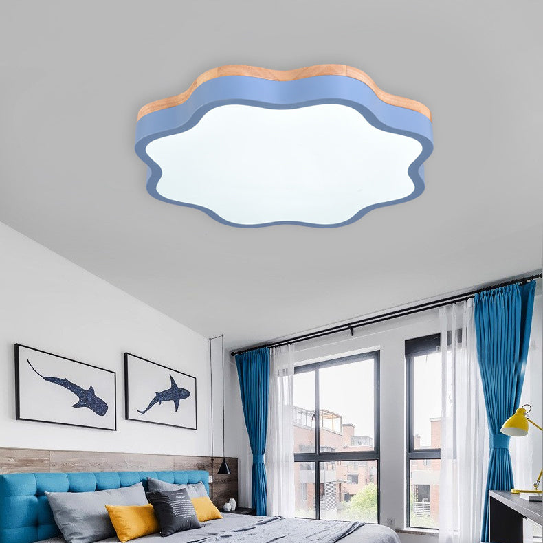 Contemporary Scandinavian Macaron Flower Iron Acrylic LED Flush Mount Ceiling Light For Living Room