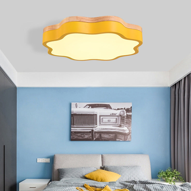 Contemporary Scandinavian Macaron Flower Iron Acrylic LED Flush Mount Ceiling Light For Living Room