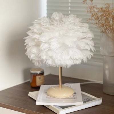 Contemporary Creative Feather Oval Shade Ice Cracked Ceramic Base 1-Light Table Lamp For Bedroom