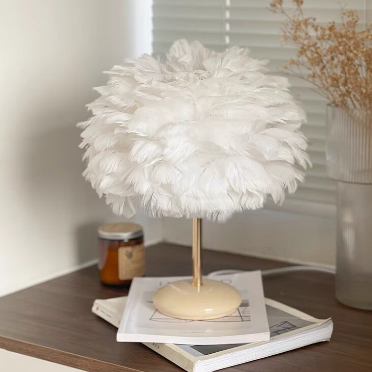 Contemporary Creative Feather Oval Shade Ice Cracked Ceramic Base 1-Light Table Lamp For Bedroom