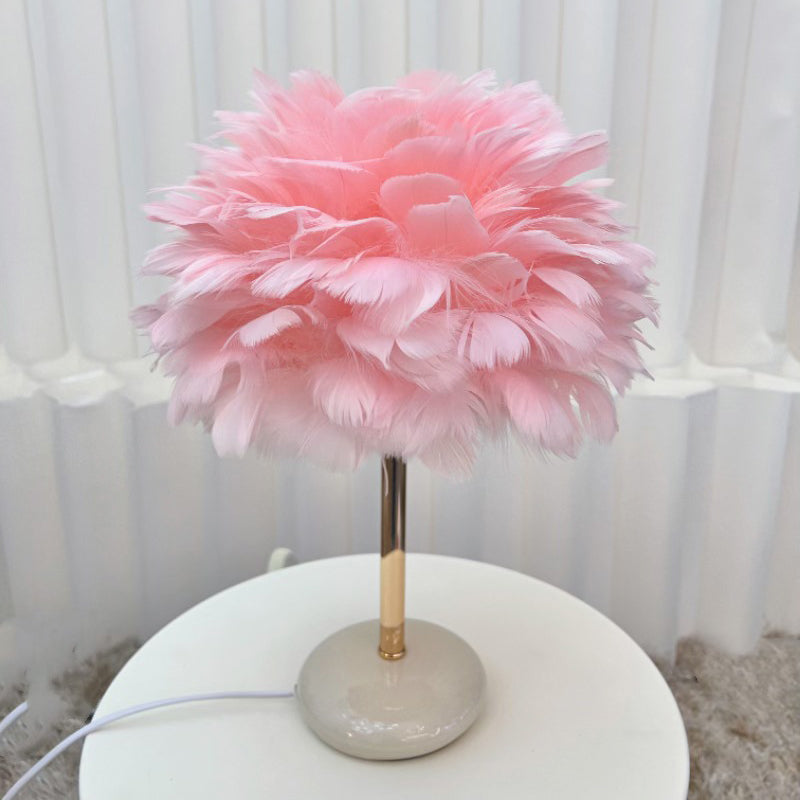 Contemporary Creative Feather Oval Shade Ice Cracked Ceramic Base 1-Light Table Lamp For Bedroom