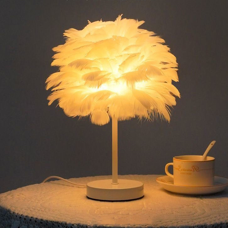Contemporary Creative Feather Oval Shade Ice Cracked Ceramic Base 1-Light Table Lamp For Bedroom