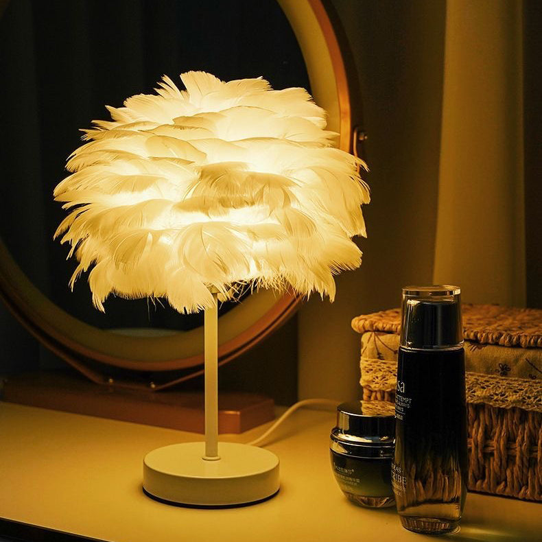 Contemporary Creative Feather Oval Shade Ice Cracked Ceramic Base 1-Light Table Lamp For Bedroom
