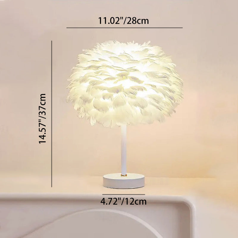 Contemporary Creative Feather Oval Shade Ice Cracked Ceramic Base 1-Light Table Lamp For Bedroom