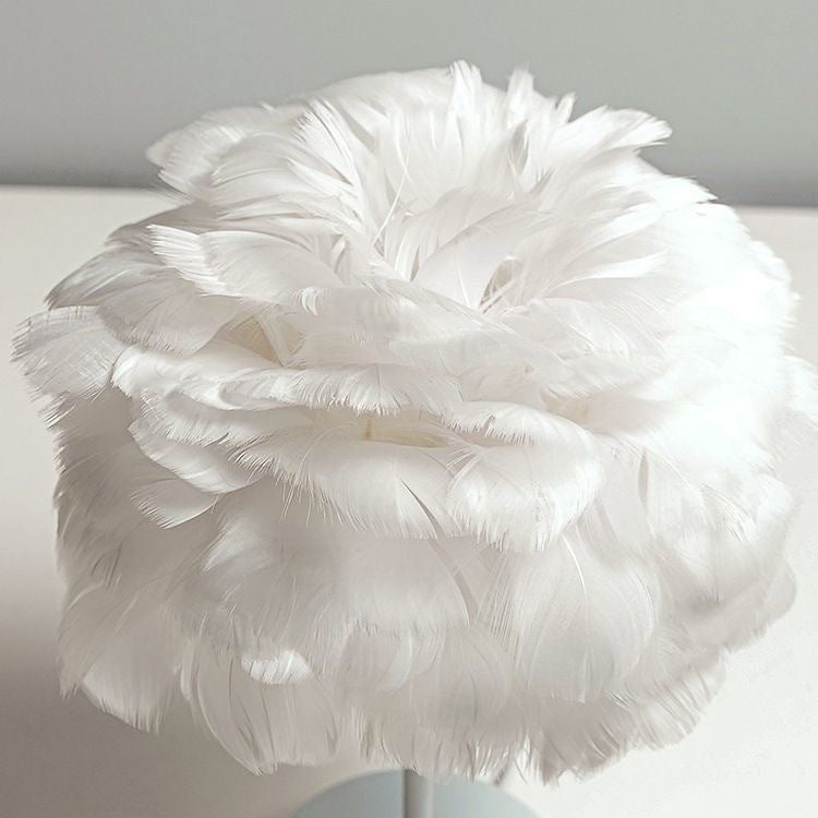 Contemporary Creative Feather Oval Shade Ice Cracked Ceramic Base 1-Light Table Lamp For Bedroom