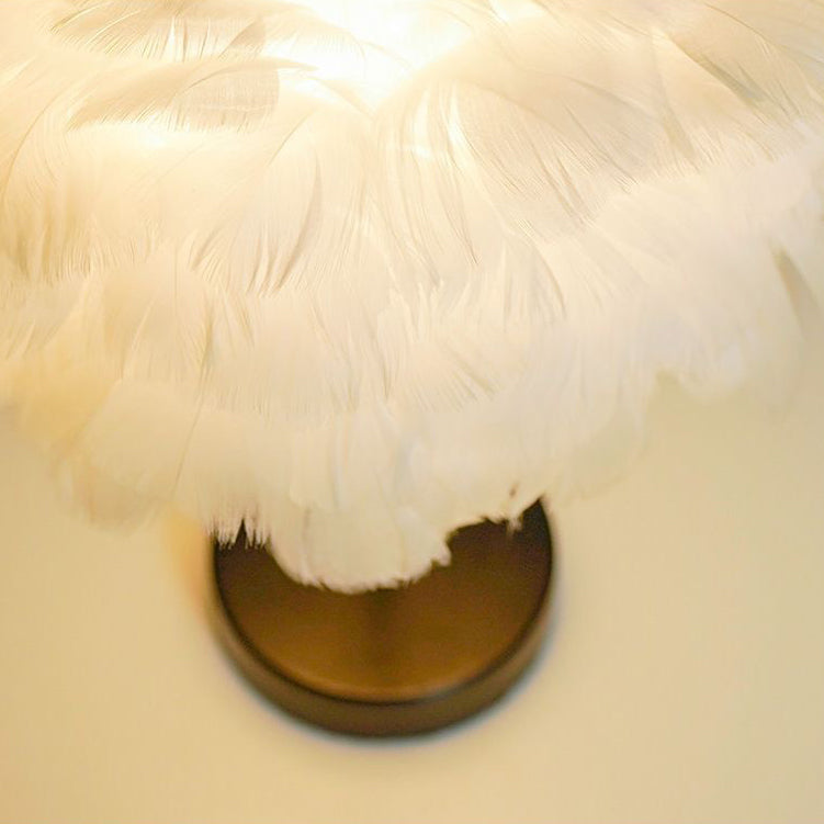 Contemporary Creative Feather Oval Shade Ice Cracked Ceramic Base 1-Light Table Lamp For Bedroom