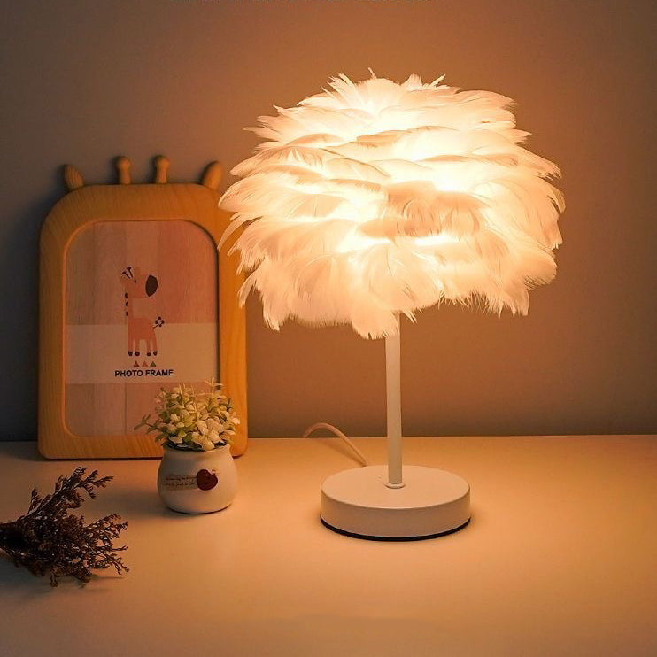 Contemporary Creative Feather Oval Shade Ice Cracked Ceramic Base 1-Light Table Lamp For Bedroom