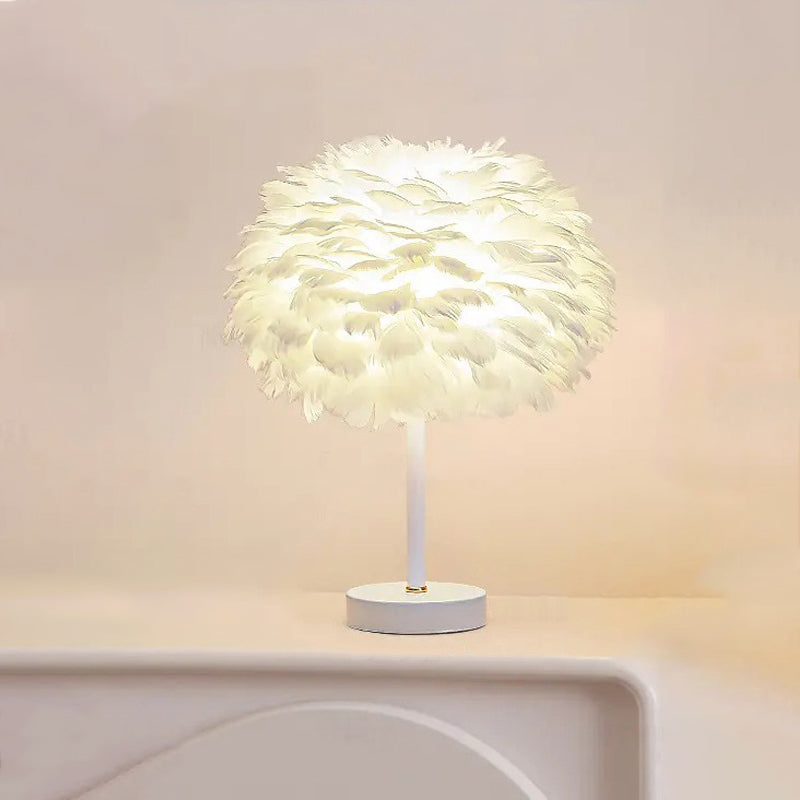 Contemporary Creative Feather Oval Shade Ice Cracked Ceramic Base 1-Light Table Lamp For Bedroom